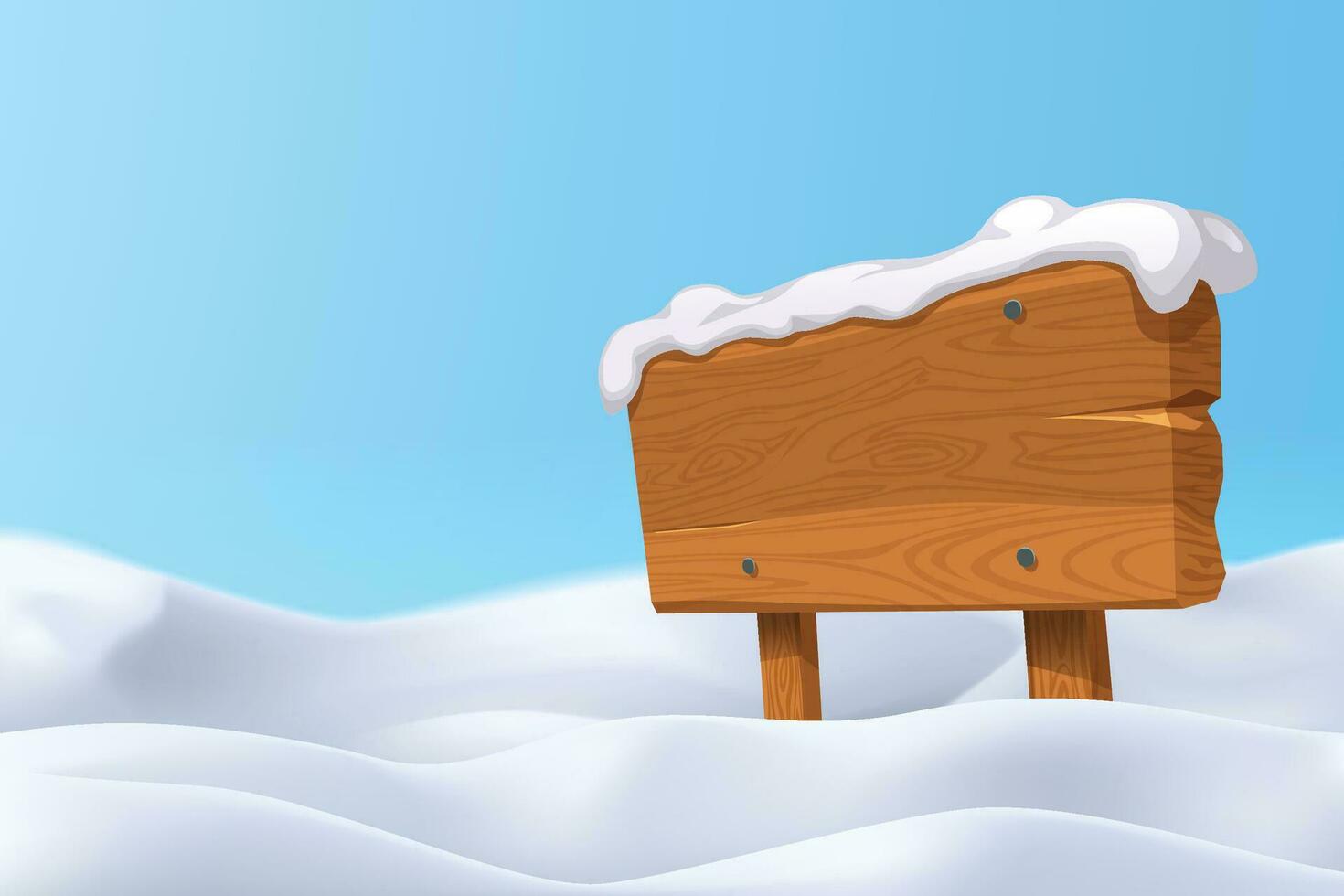 di legno vuoto tavola con realistico neve colline vettore