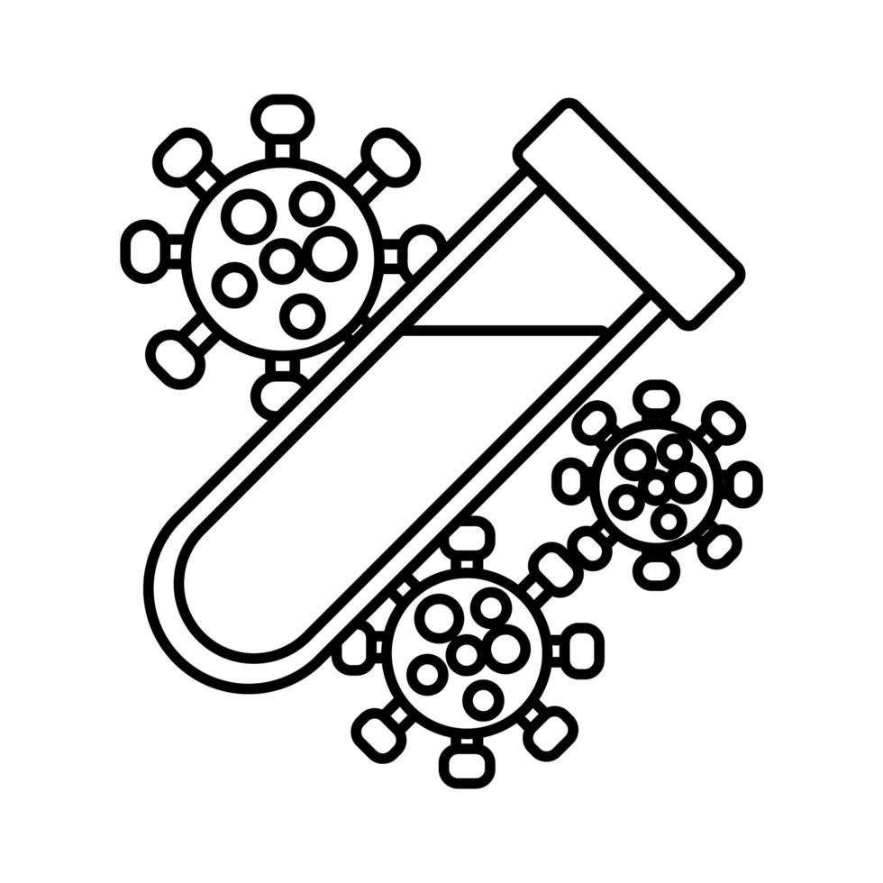 particella covid19 con icona di stile della linea di prova in provetta vettore