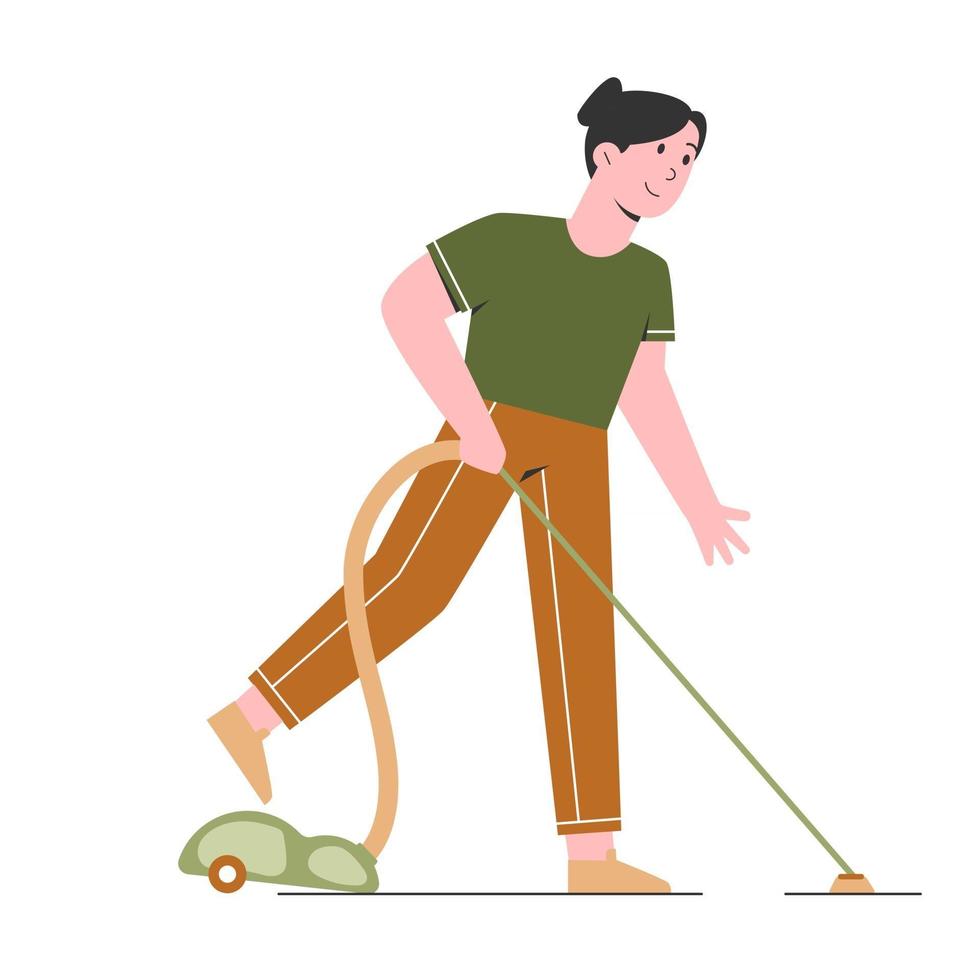 la donna pulisce il pavimento con l'aspirapolvere vettore