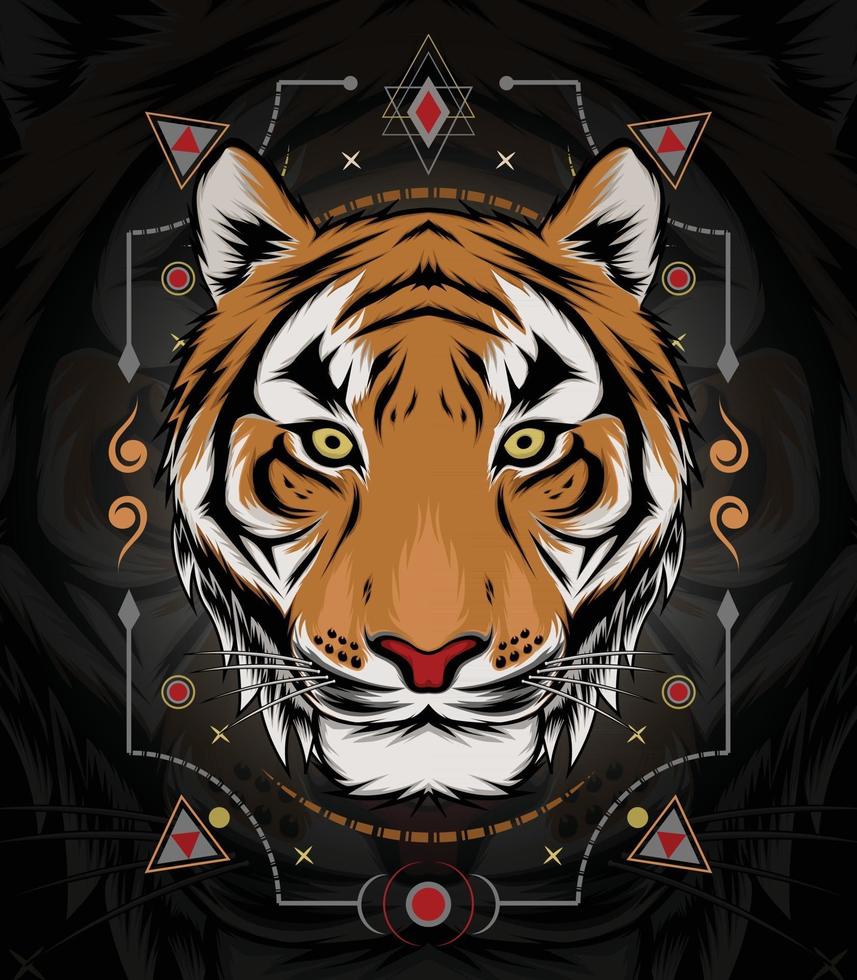 il vettore testa di tigre con il simbolo dell'ornamento. modello di progettazione per logo, abbigliamento e merce.