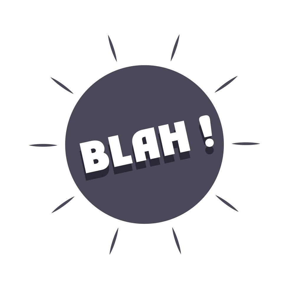 slang bolle espressione bla nera su sfondo bianco icona piatta design vettore