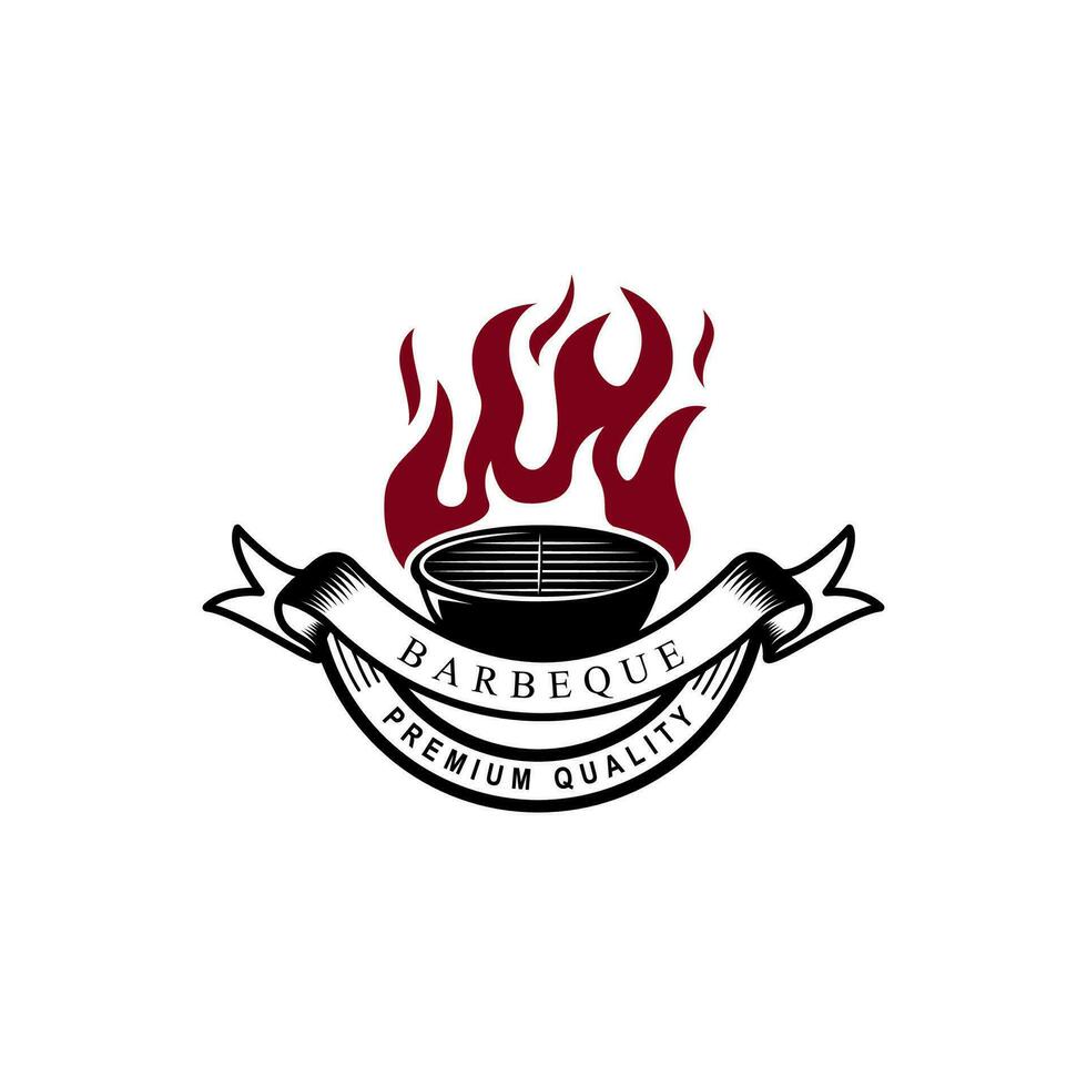 barbecue Vintage ▾ logo concetto. griglia attrezzo con fuoco fiamma francobollo modello. vettore illustrazione