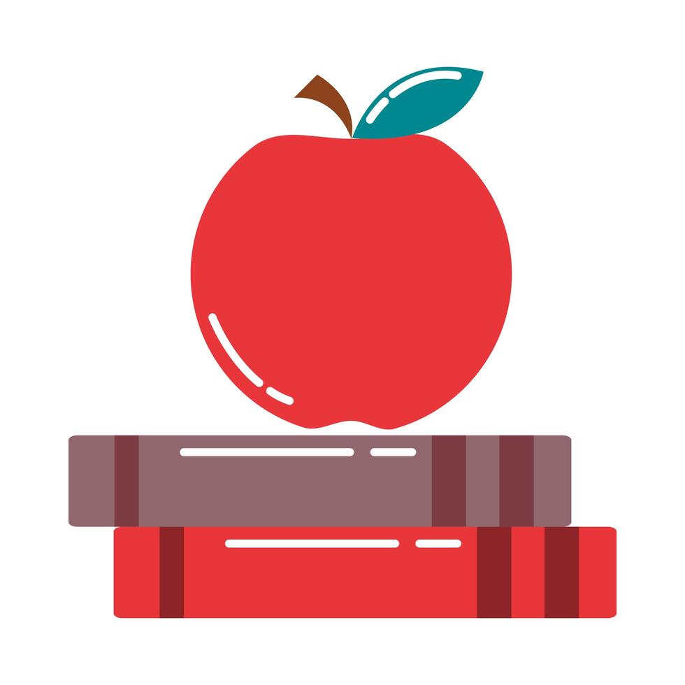 fornitura di istruzione scolastica mela sui libri icona di stile piatto vettore