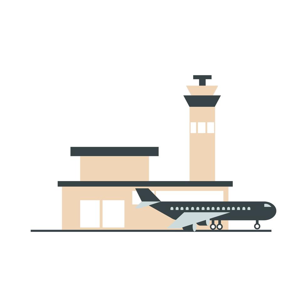 Aeroporto aereo torre di controllo viaggio trasporto terminal turismo o affari icona stile piatto vettore