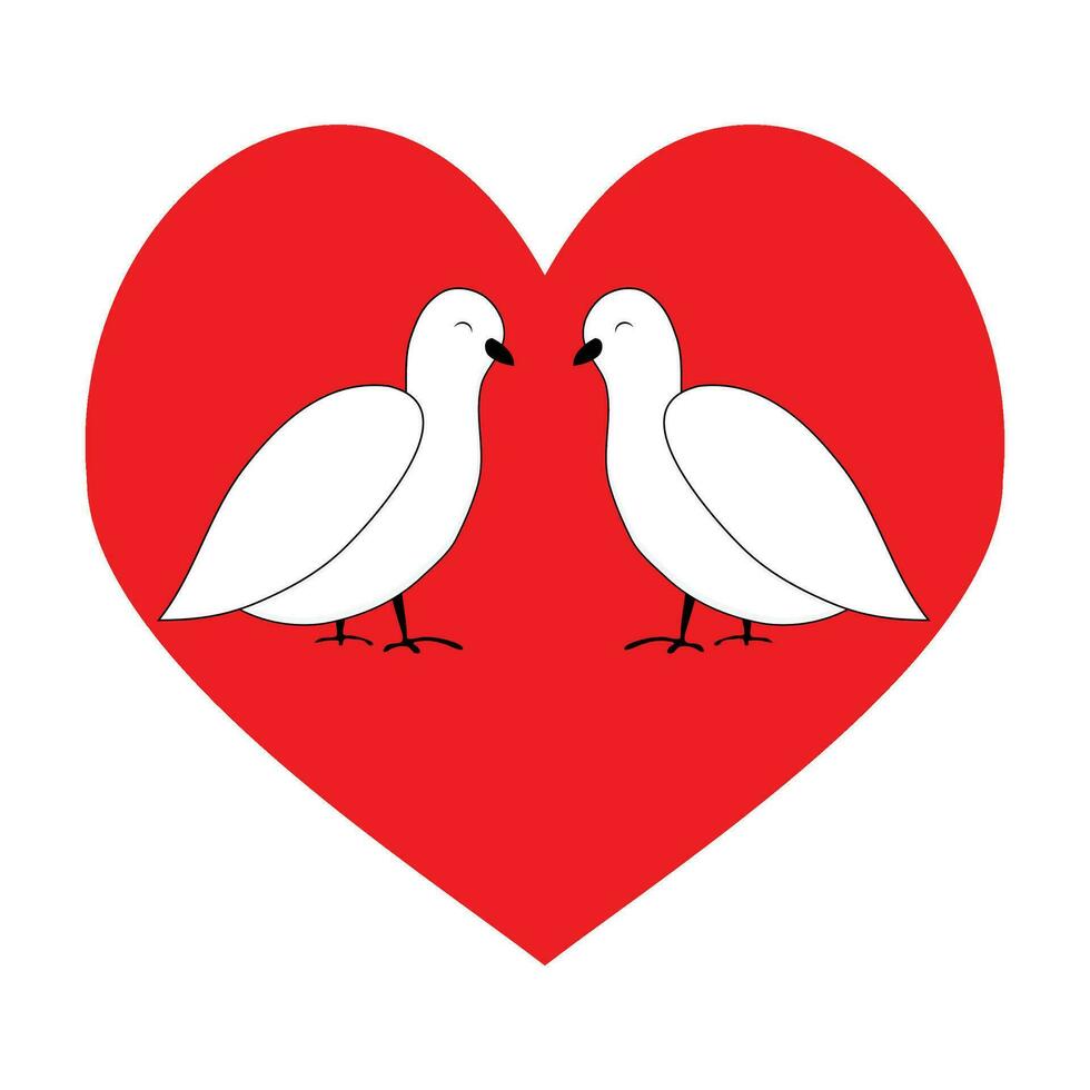 amore coppia colomba nel rosso cuore. bianca romantico piccione, vettore illustrazione