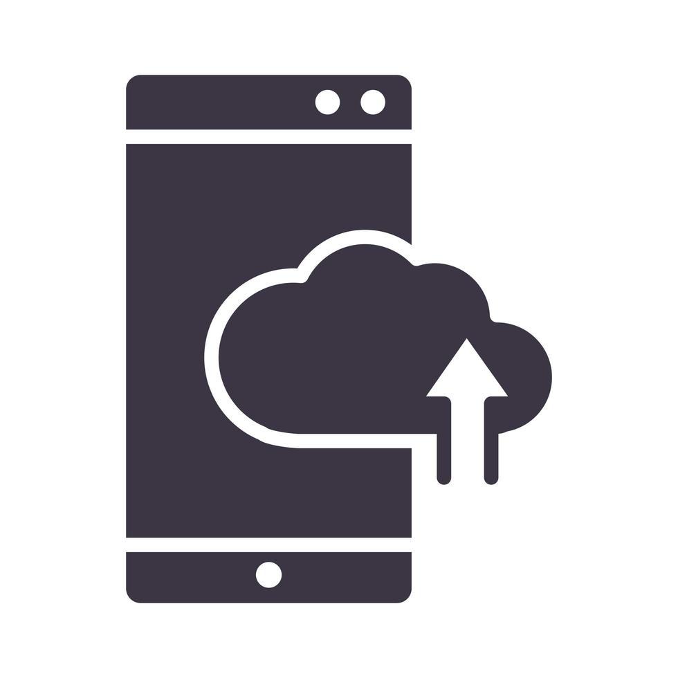 smartphone cloud computing storage caricare dati dispositivo tecnologia silhouette stile design icona vettore