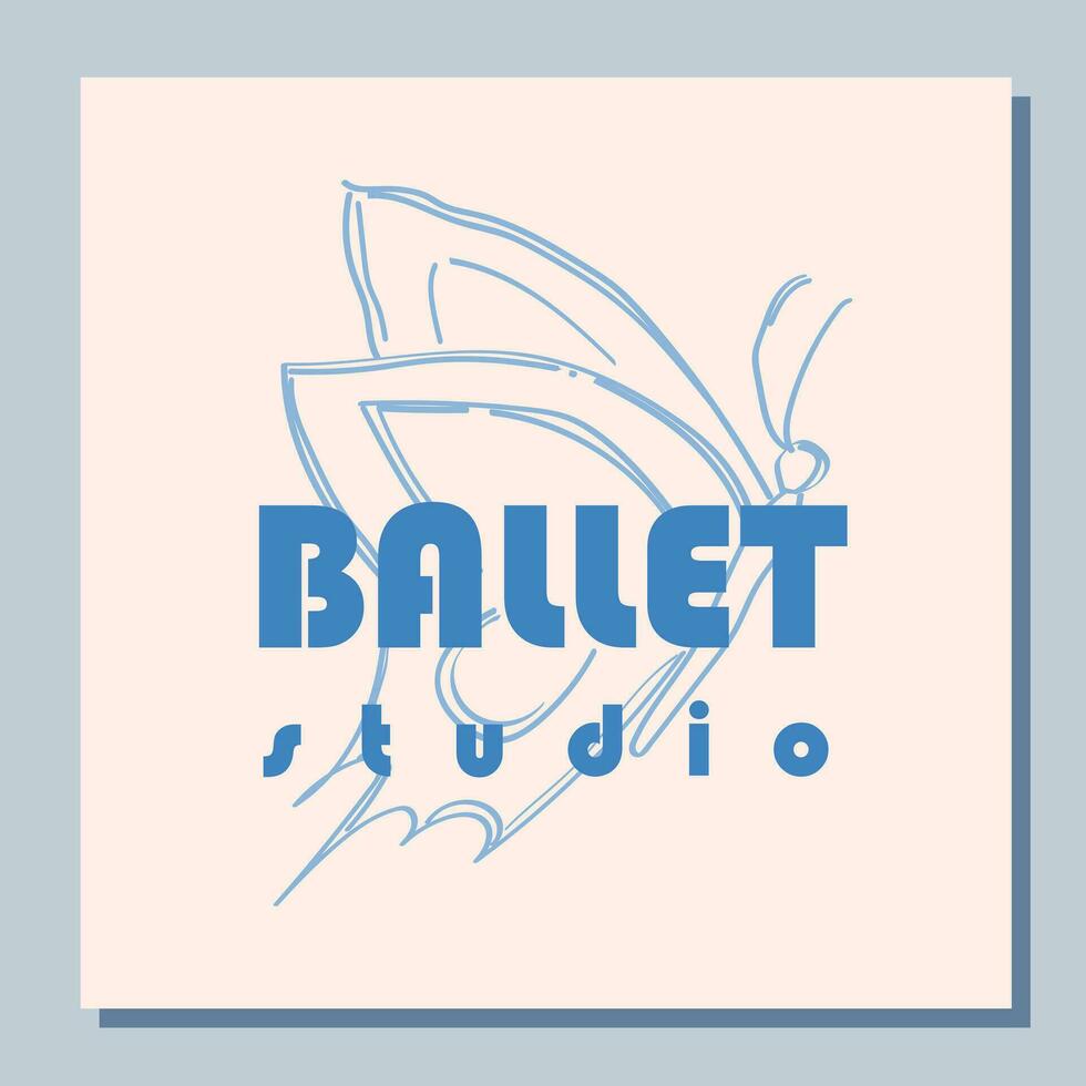 Teatro biglietto design. balletto scuola aviatore modello. silhouette di un' blu farfalla su bianca sfondo. blu carta design. vettore illustrazione