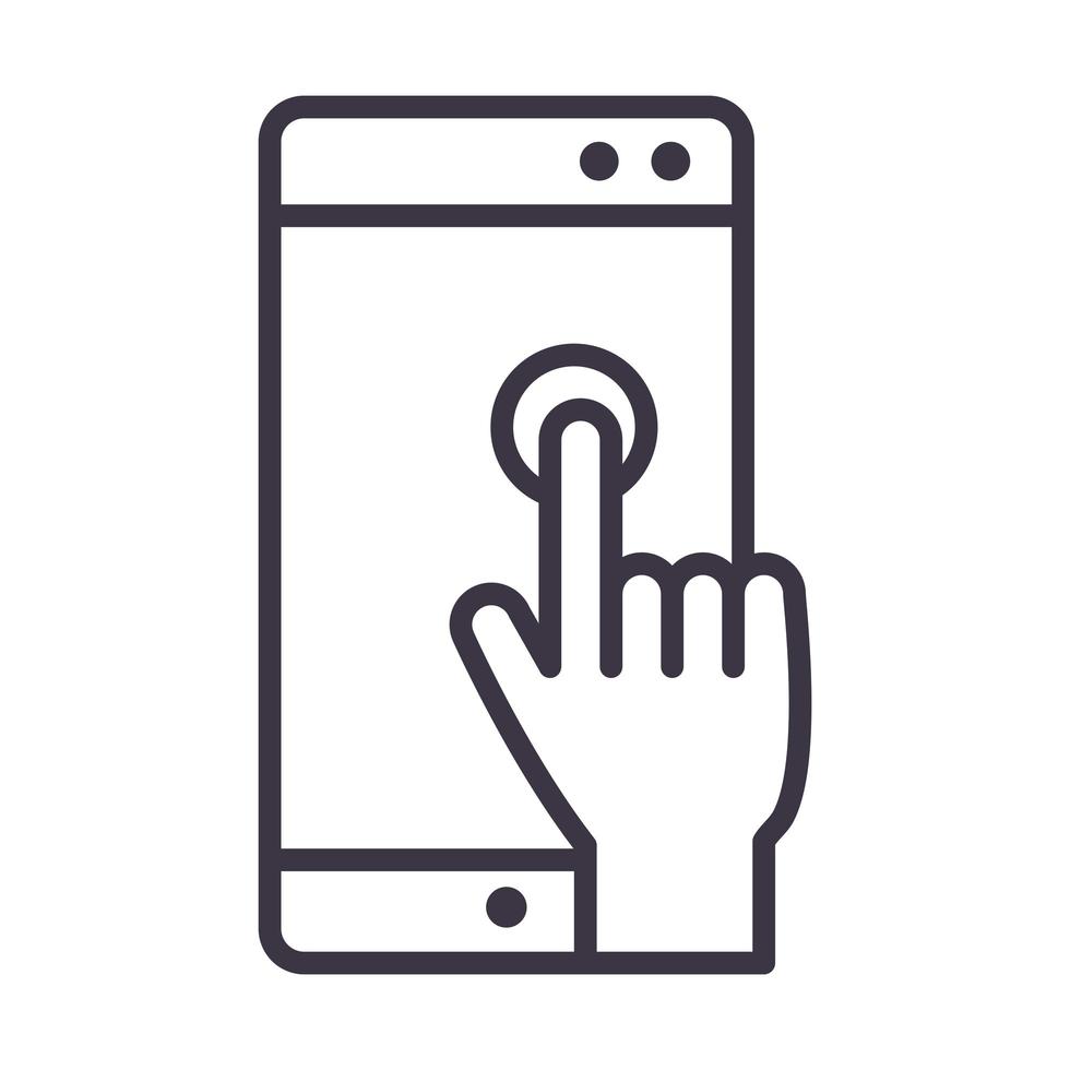 tecnologia del dispositivo smartphone touch screen a mano icona del design in stile linea sottile vettore