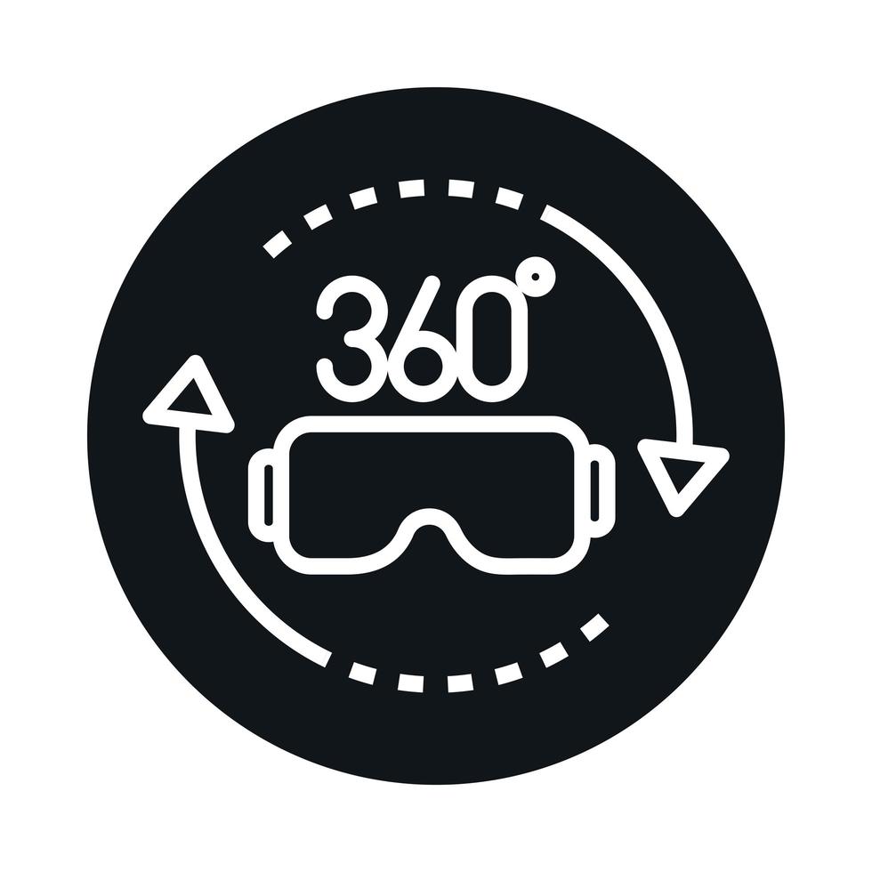 Vista a 360 gradi con rotazione degli occhiali blocco della realtà virtuale e design dell'icona in stile linea vettore