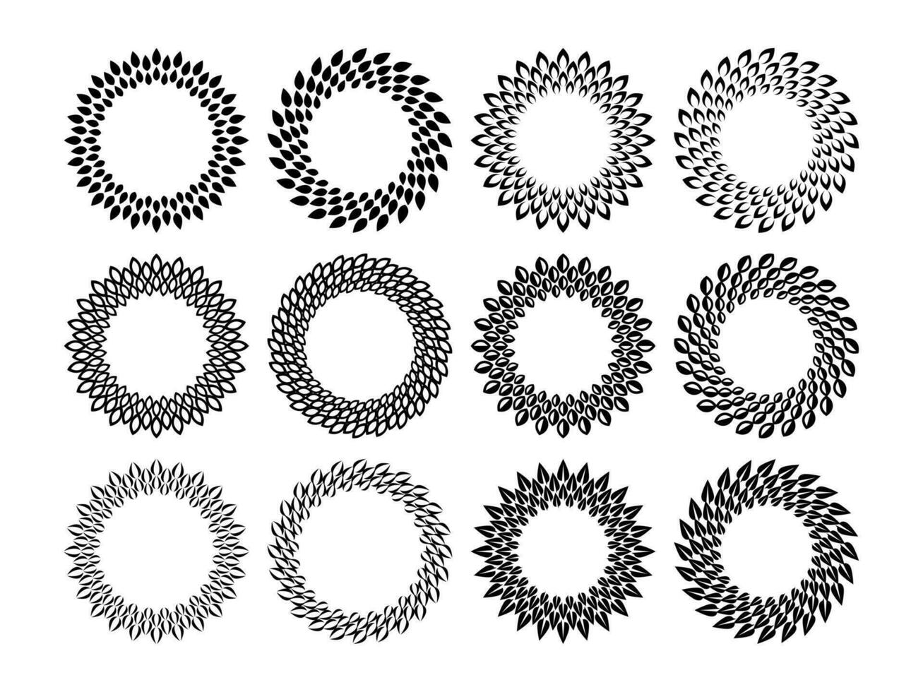 impostato di biologico pianta foglia cerchio confine design. geometrico eco foglia telaio logo. vettore