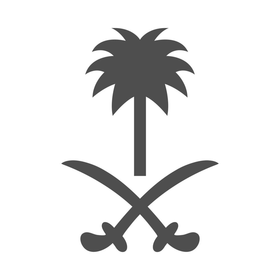 festa nazionale dell'arabia saudita palma e spade simbolo nazionale silhouette icona di stile vettore
