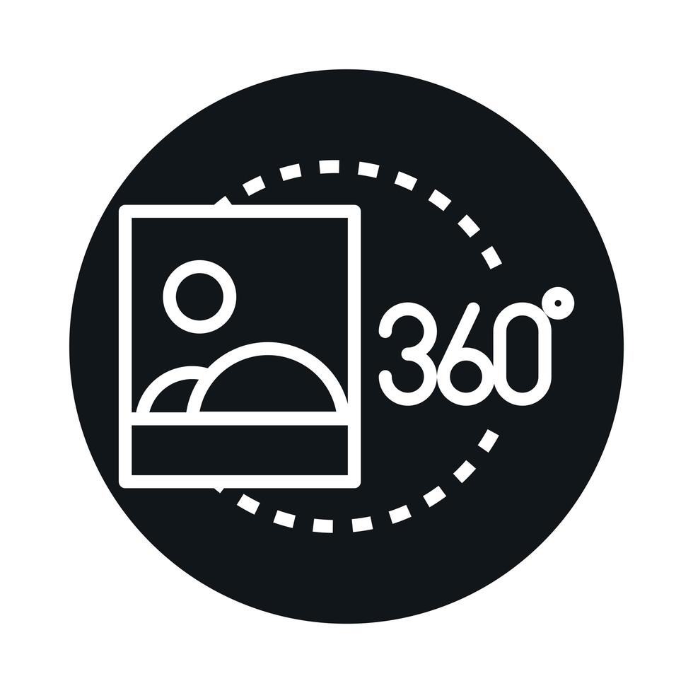 Visualizzazione immagine a 360 gradi del tour virtuale blocco immagine e design dell'icona stile linea vettore