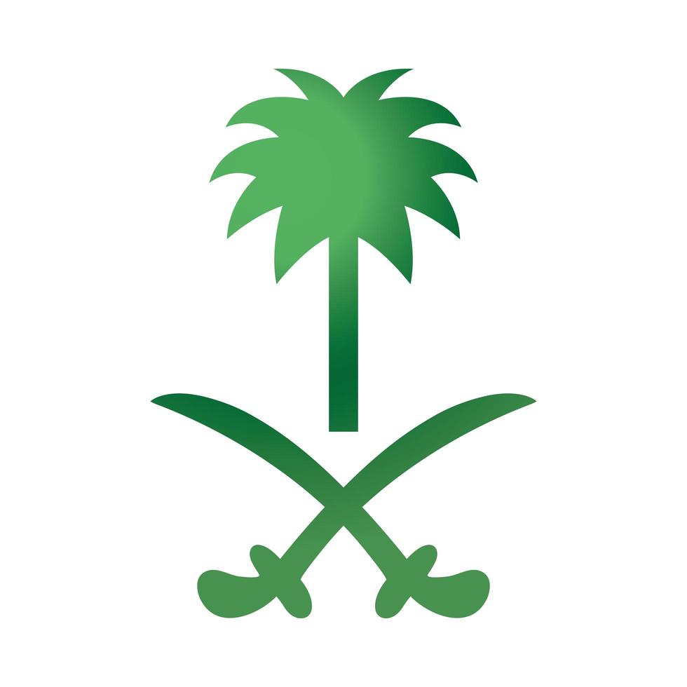 festa nazionale dell'arabia saudita palma verde e spade simbolo nazionale icona stile sfumato vettore