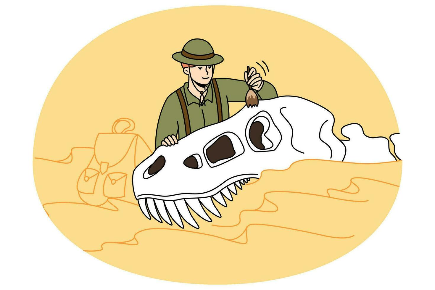 paleontologo Lavorando con dinosauro fossili vettore