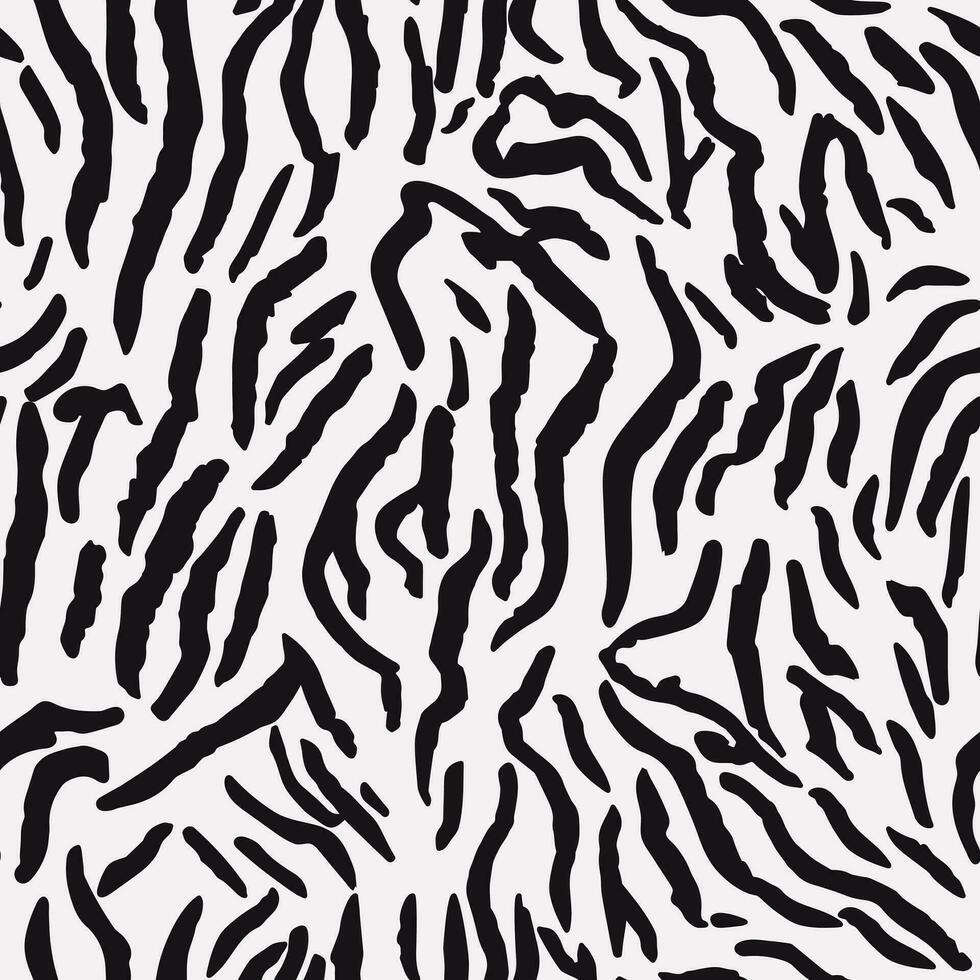 astratto mano disegnato zebra pelle Stampa. senza soluzione di continuità modello. zebra animale pelle sfondo. strutturato astratto e selvaggio Stampa design con strisce per tessile. nero e bianca colori. vettore illustrazione