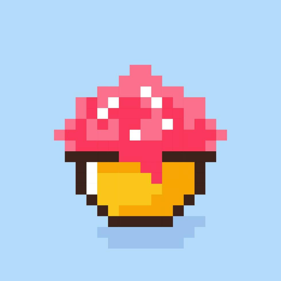 Cupcake icona. retrò anni 80 pixel arte. piatto stile. vecchio scuola cibo e dolce grafico design. isolato vettore illustrazione. design per ragnatela, etichetta, mobile app, manifesto, carta, striscione.