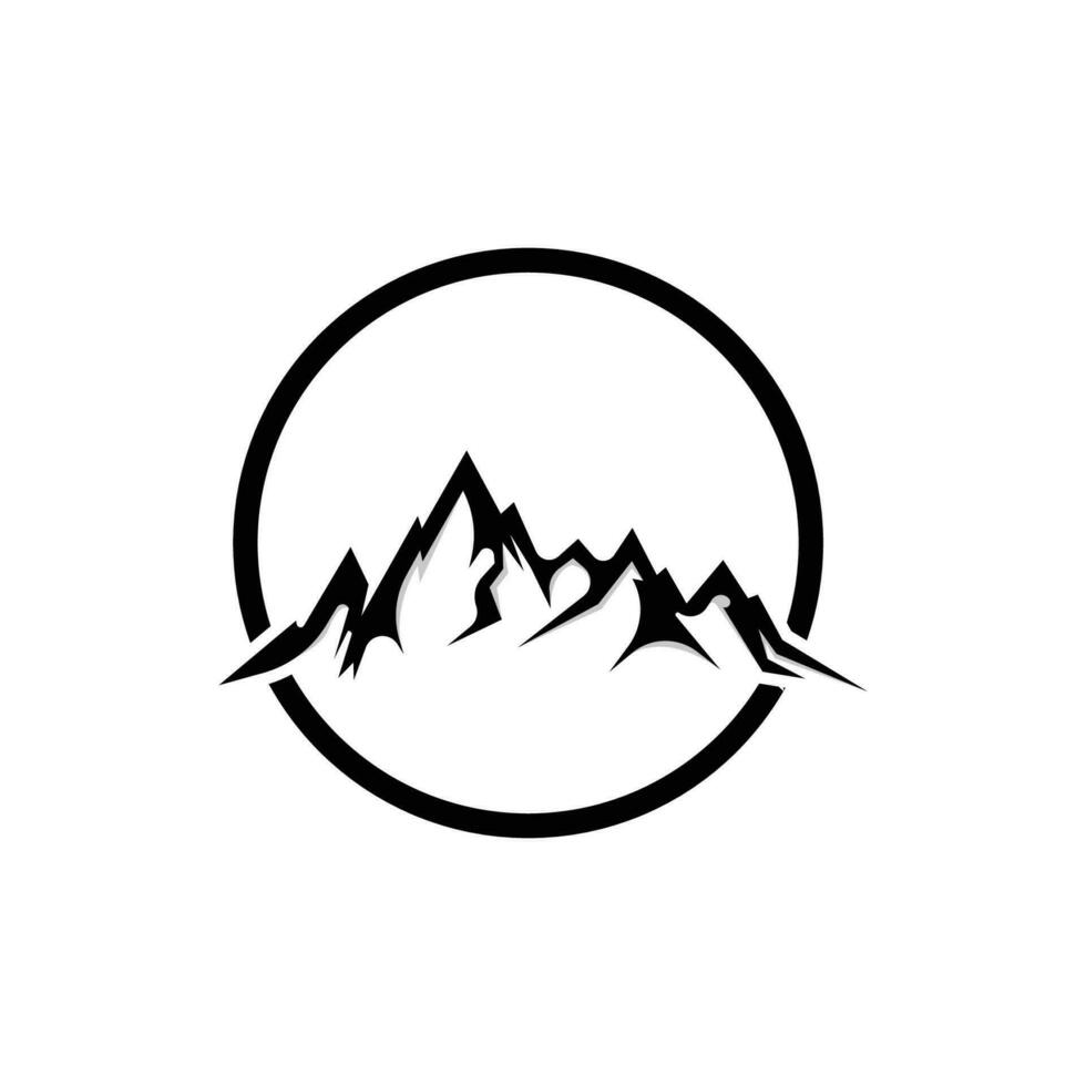 montagna logo, natura paesaggio Visualizza disegno, scalatori e avventura, modello illustrazione vettore