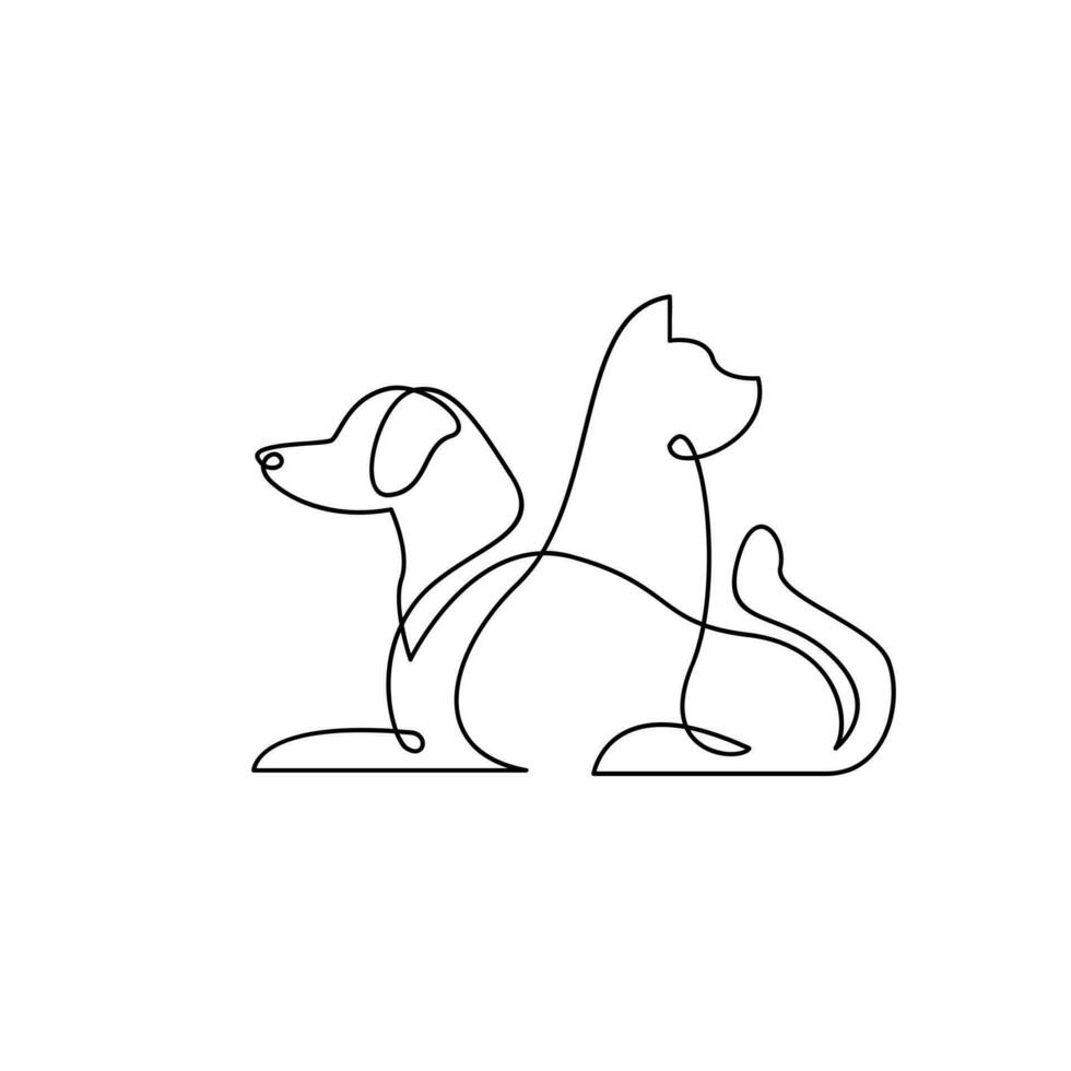 gatto e cane linea singolo logo icona design illustrazione modello vettore