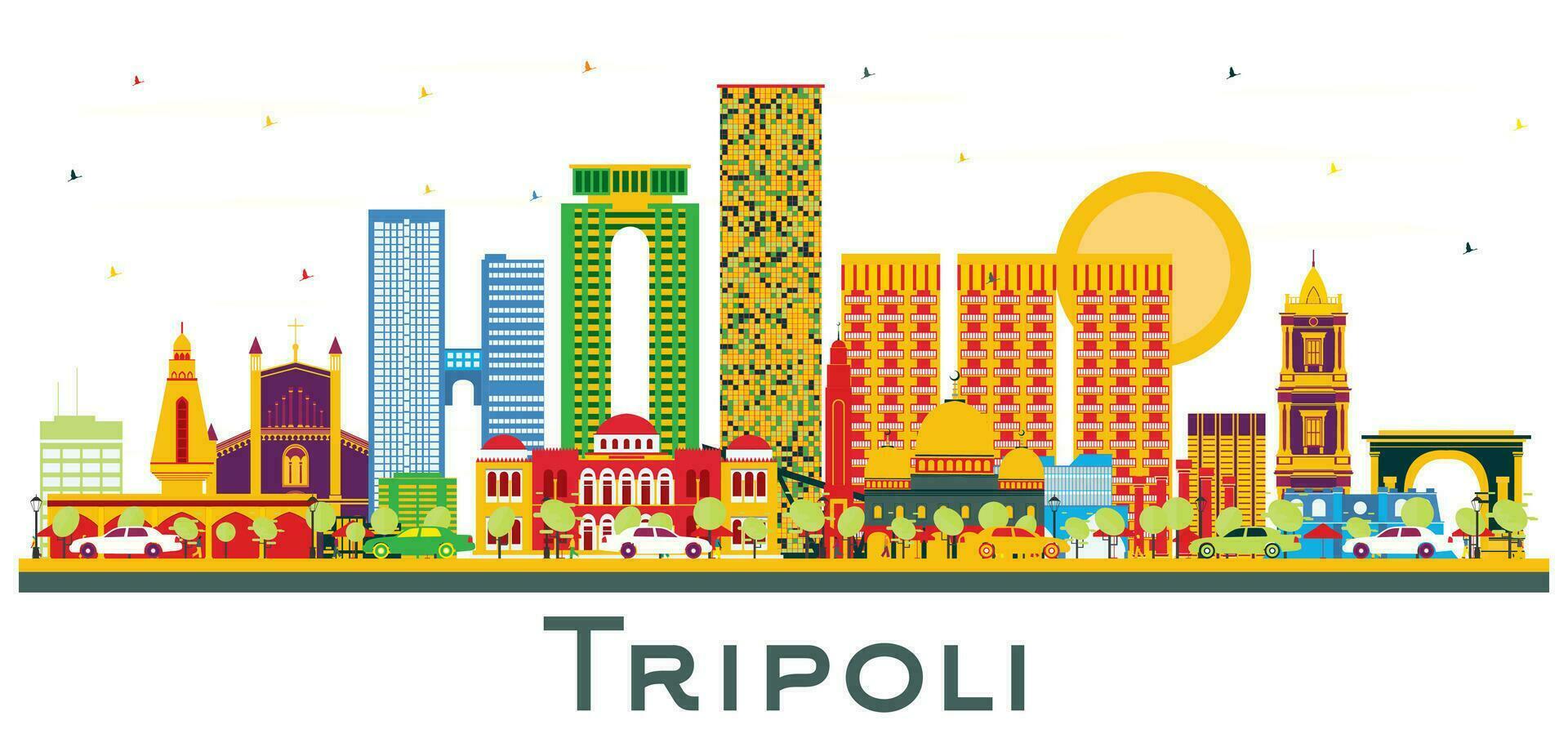 tripoli Libia città orizzonte con colore edifici isolato su bianca. vettore