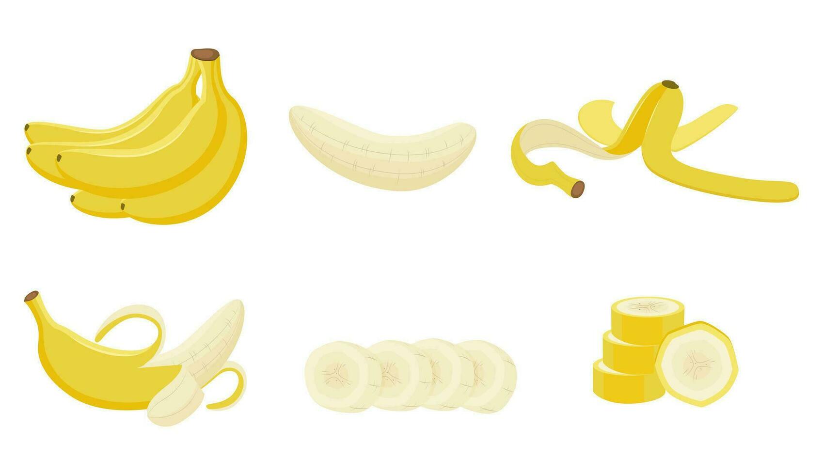 vettore illustrazione di maturo banane isolato su bianca sfondo. fascio, pezzi, sbucciare, pelato Banana.