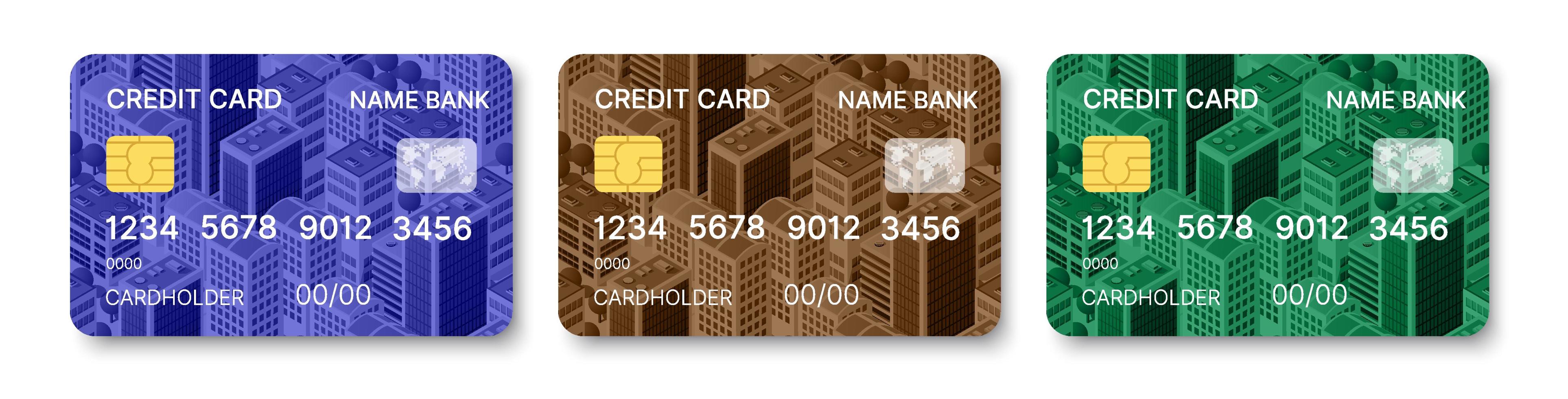 set di carte di credito disegno vettoriale modello multicolore