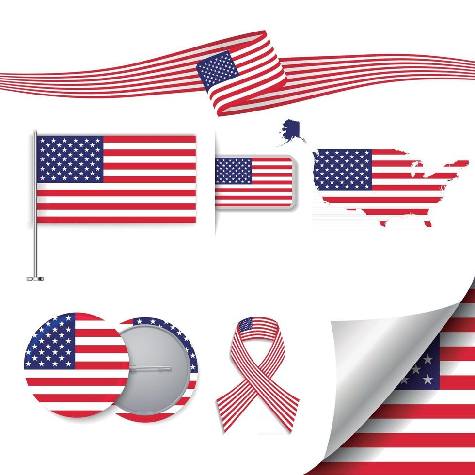 bandiera degli stati uniti d'america con elementi vettore