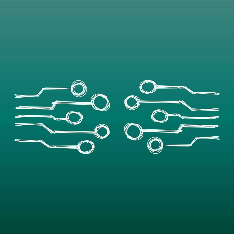 mano disegnato circuito tavola icona. scarabocchio scetch tecnologia schema simbolo piatto vettore su verde sfondo.