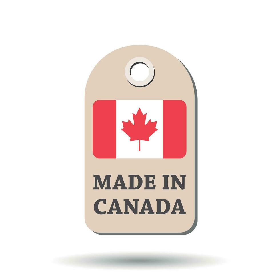 appendere etichetta fatto nel Canada con bandiera. vettore illustrazione su bianca sfondo.