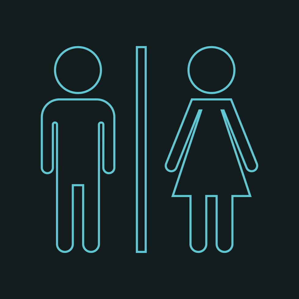 bagno, gabinetto neon vettore icona . uomini e donne cartello per toilette su nero sfondo.
