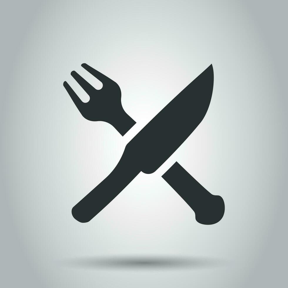 forchetta e coltello ristorante icona nel piatto stile. cena attrezzatura vettore illustrazione su bianca sfondo. ristorante attività commerciale concetto.