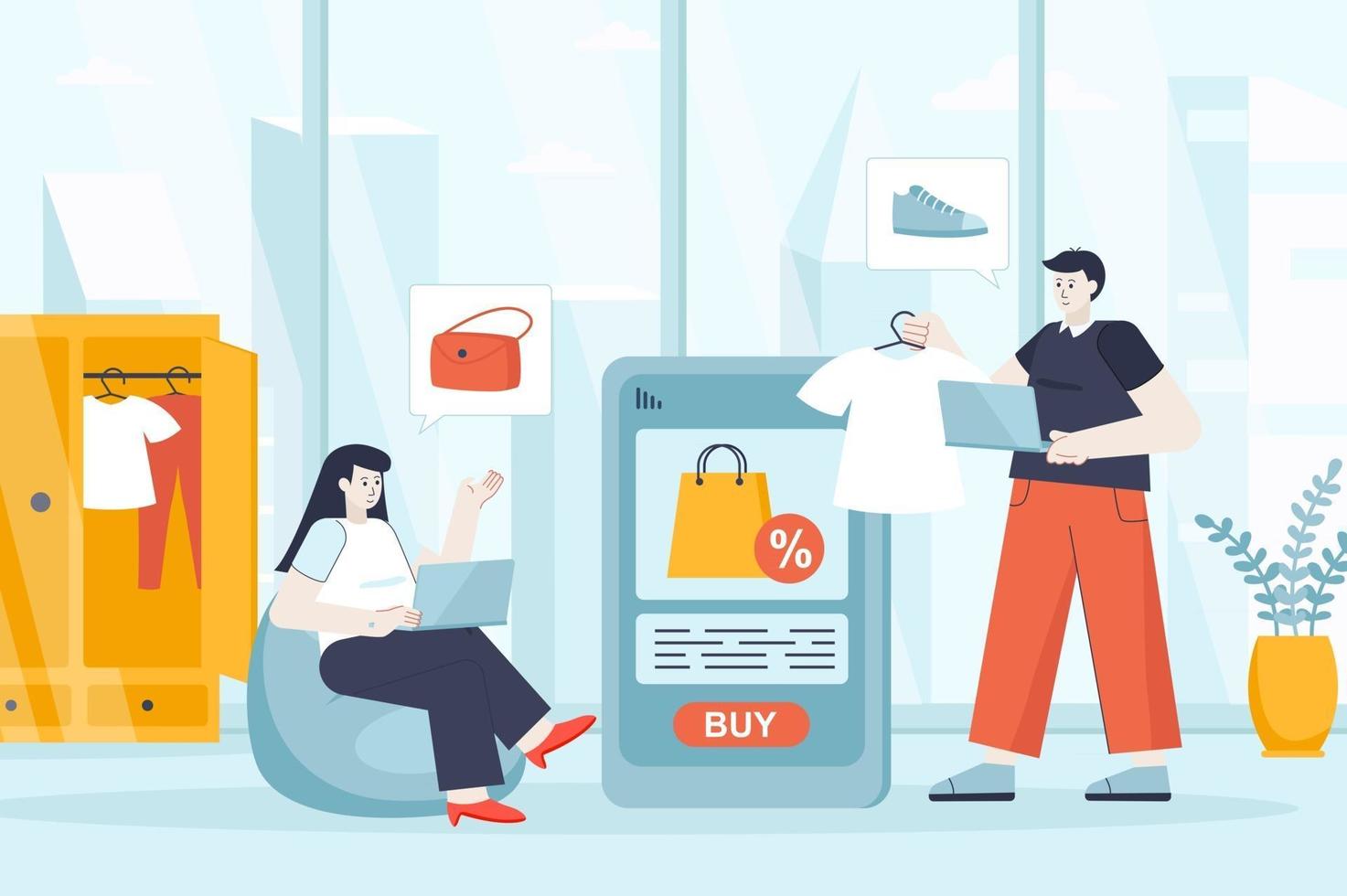 concetto di shopping online in illustrazione vettoriale design piatto flat