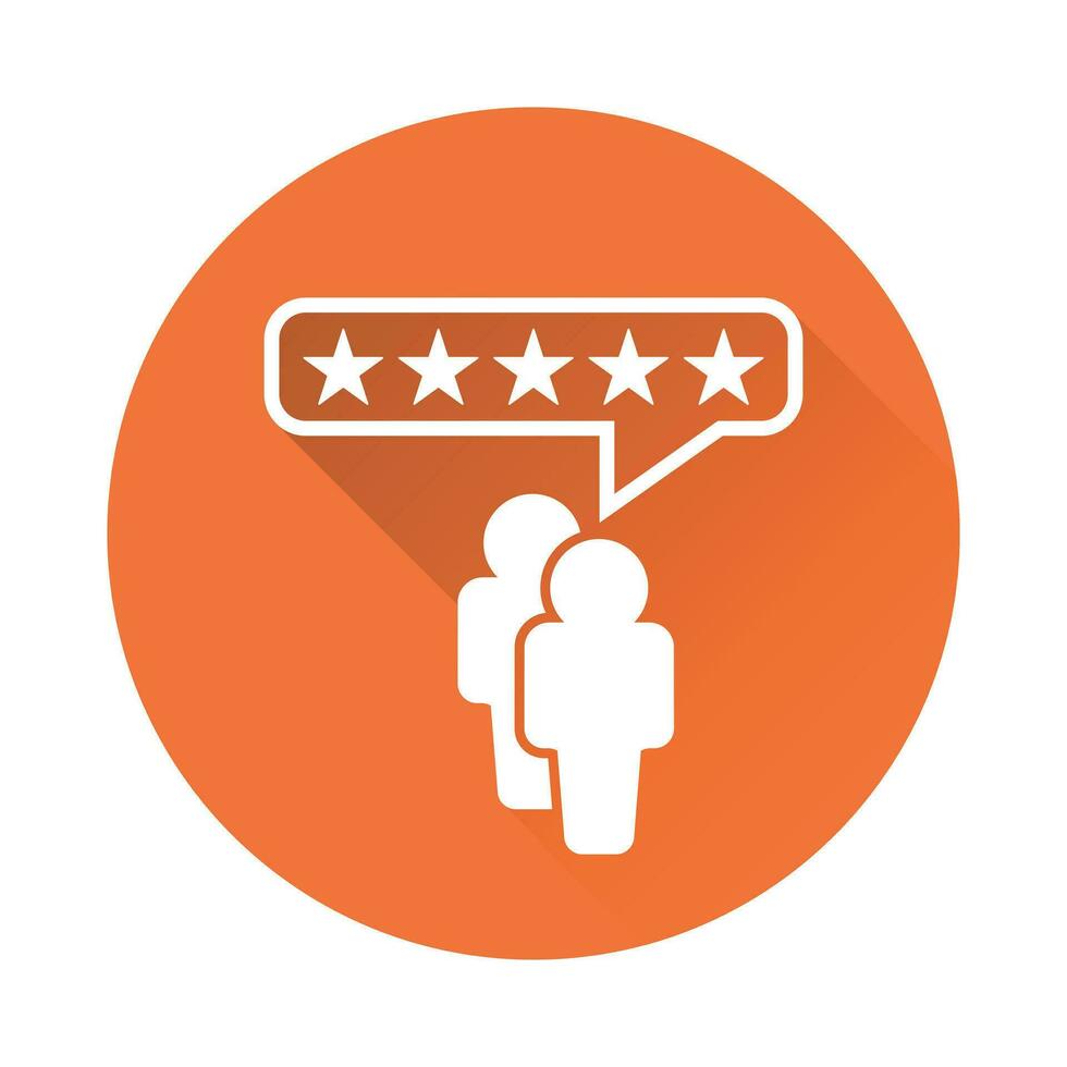 cliente recensioni, valutazione, utente risposta concetto vettore icona. piatto illustrazione su arancia sfondo con lungo ombra.