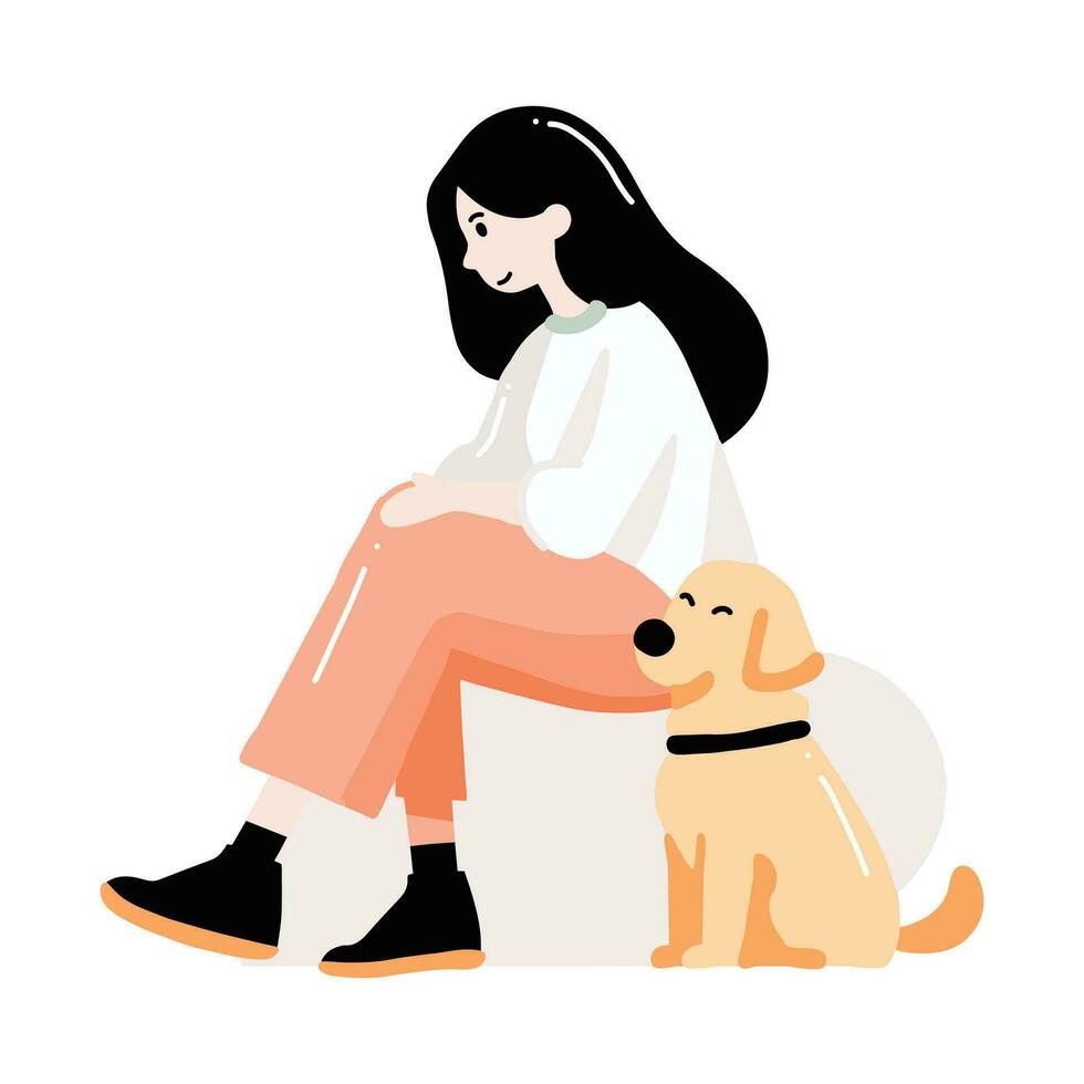 adolescenziale ragazza con carino cane nel piatto stile isolato su sfondo vettore