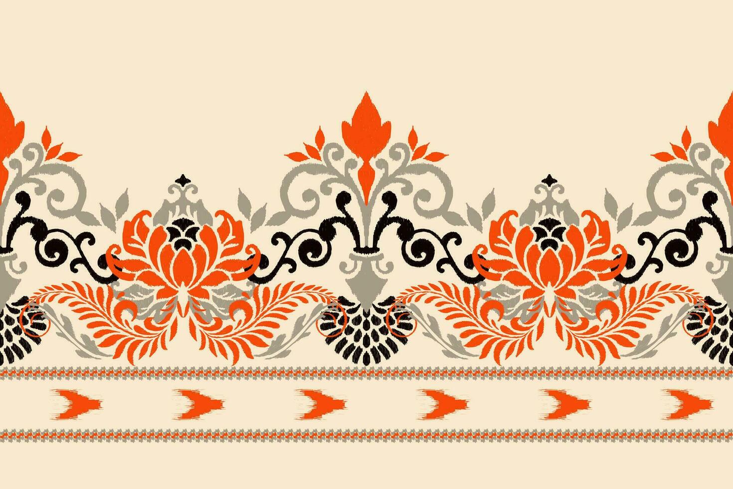 ikat floreale paisley ricamo su crema sfondo.ikat etnico orientale modello tradizionale.azteco stile astratto vettore illustrazione.disegno per trama, tessuto, abbigliamento, avvolgimento, decorazione, pareo, sciarpa