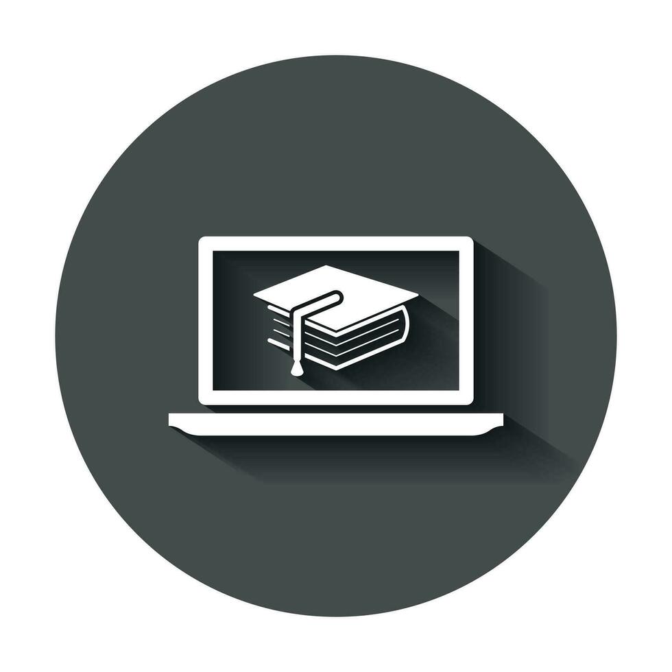 elearning formazione scolastica icona nel piatto stile. studia vettore illustrazione con lungo ombra. il computer portatile computer in linea formazione attività commerciale concetto.