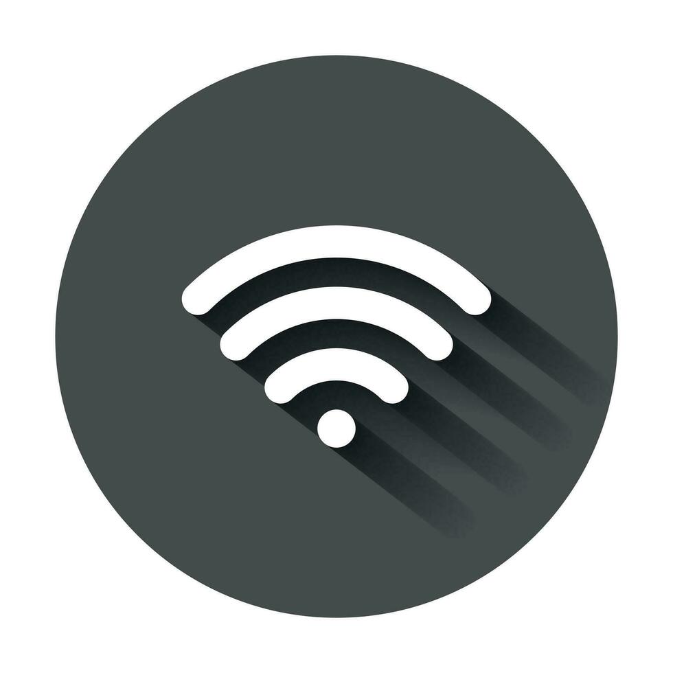 Wi-Fi Internet cartello icona nel piatto stile. Wi-Fi senza fili tecnologia vettore illustrazione con lungo ombra. Rete Wi-Fi attività commerciale concetto.