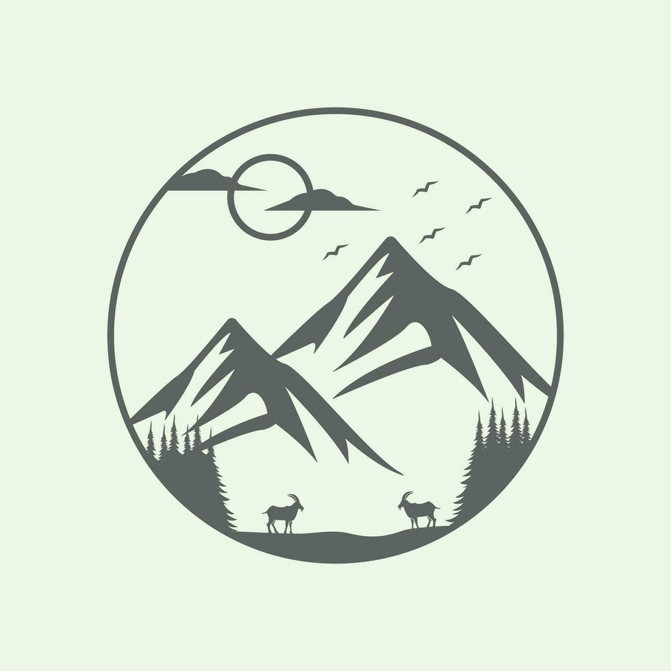 retrò Vintage ▾ montagna mare emblema logo design vettore