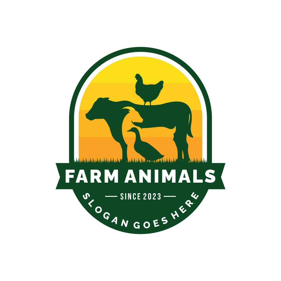 azienda agricola animali logo design vettore. bestiame logo vettore