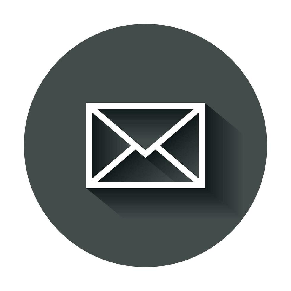 posta Busta icona nel piatto stile. e-mail Messaggio vettore illustrazione con lungo ombra. cassetta postale e-mail attività commerciale concetto.