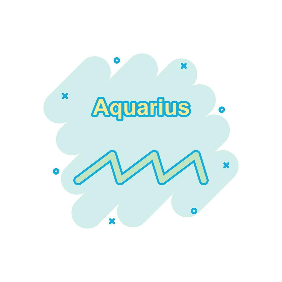 vettore cartone animato Acquario zodiaco icona nel comico stile. astrologia cartello illustrazione pittogramma. Acquario oroscopo attività commerciale spruzzo effetto concetto.