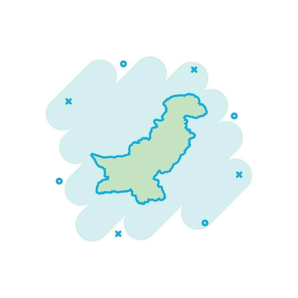 vettore cartone animato Pakistan carta geografica icona nel comico stile. Pakistan cartello illustrazione pittogramma. cartografia carta geografica attività commerciale spruzzo effetto concetto.