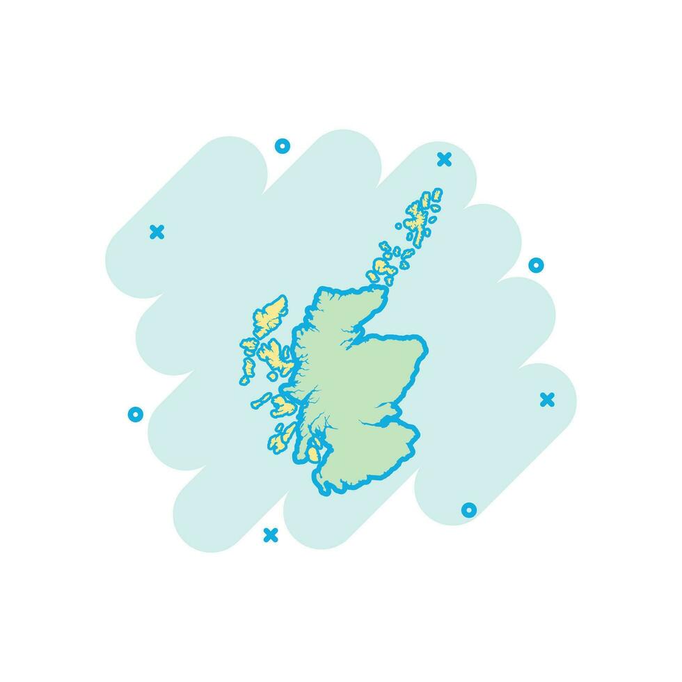 vettore cartone animato Scozia carta geografica icona nel comico stile. Scozia cartello illustrazione pittogramma. cartografia carta geografica attività commerciale spruzzo effetto concetto.