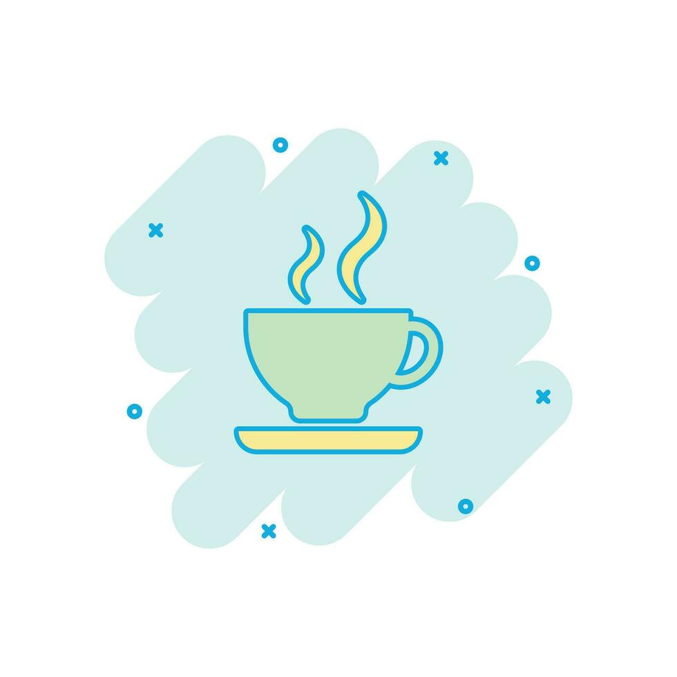 vettore cartone animato caffè tazza icona nel comico stile. tè boccale cartello illustrazione pittogramma. caffè attività commerciale spruzzo effetto concetto.