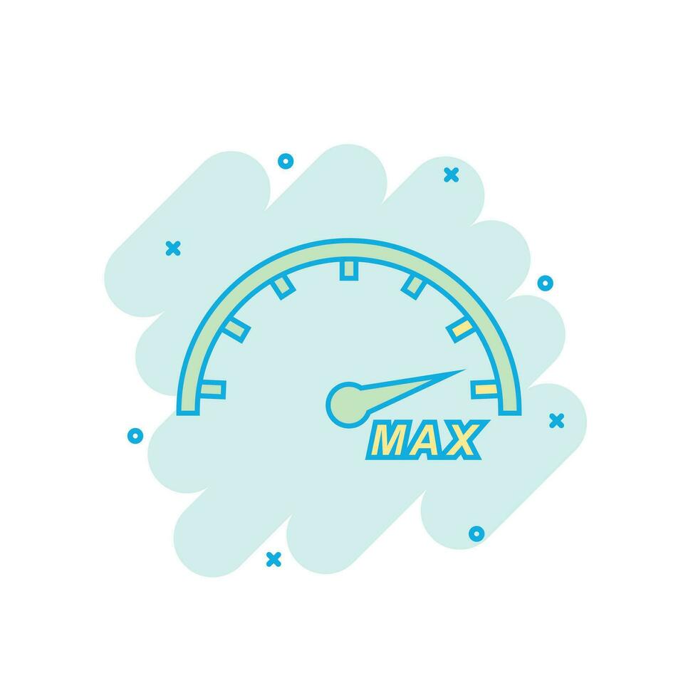 cartone animato colorato max velocità icona nel comico stile. tachimetro illustrazione pittogramma. tachimetro spruzzo attività commerciale concetto. vettore