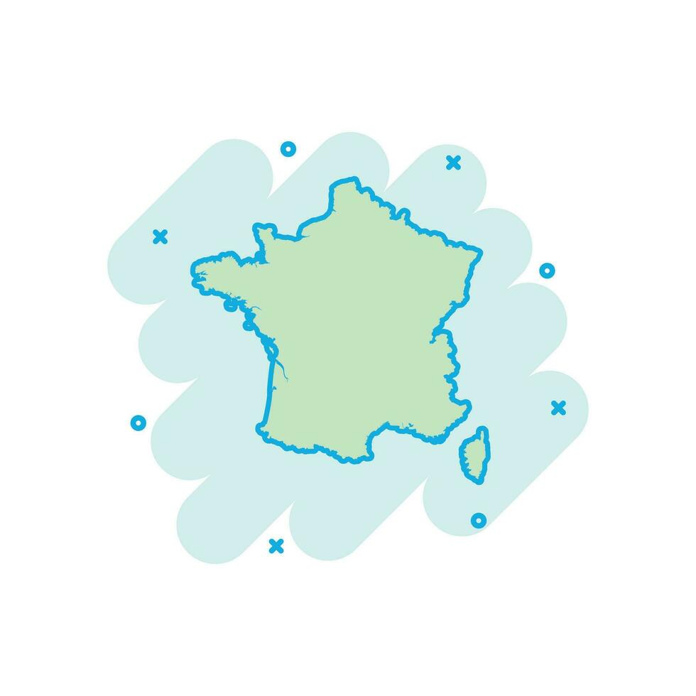 cartone animato colorato Francia carta geografica icona nel comico stile. nazione illustrazione pittogramma. Francia cartello spruzzo attività commerciale concetto. vettore