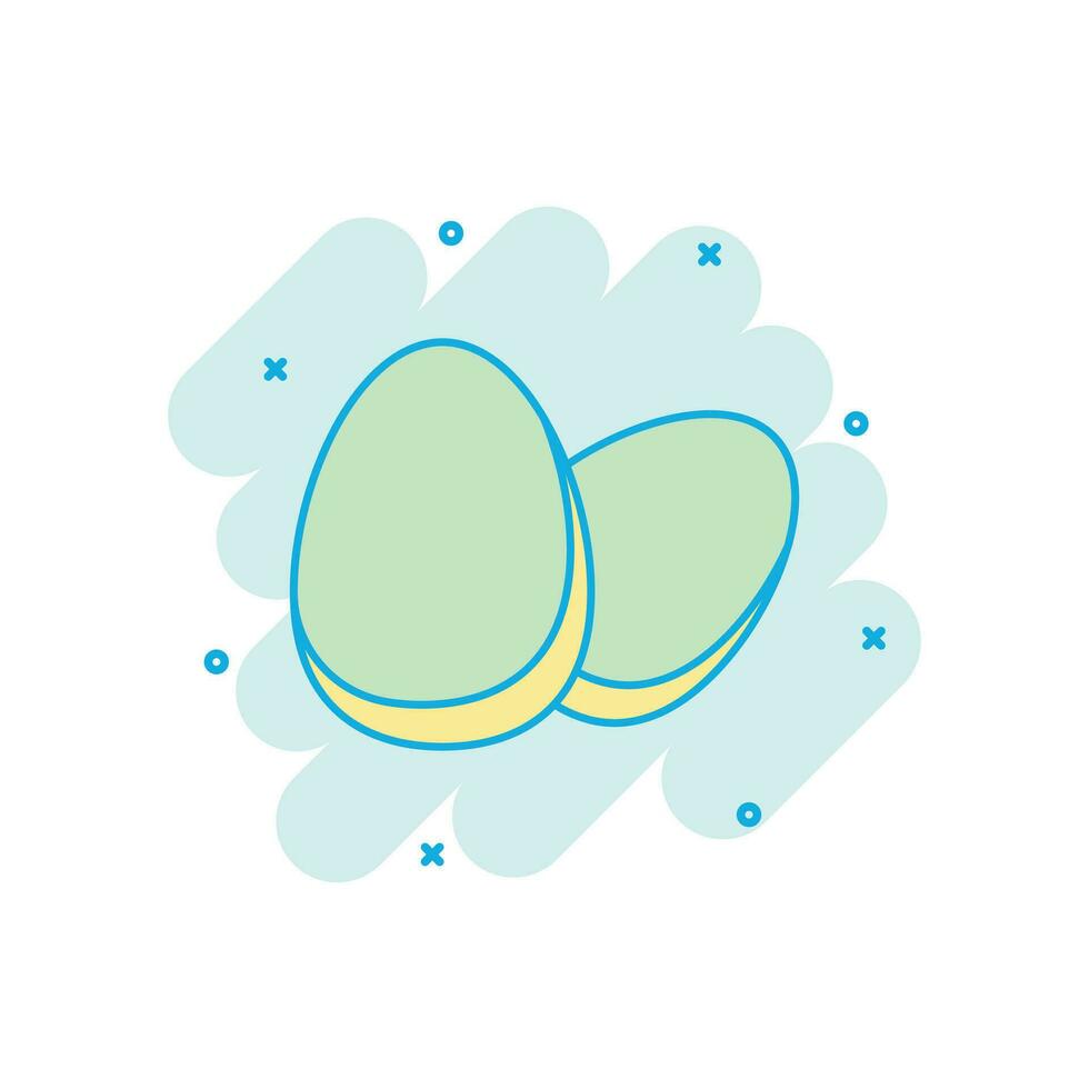 cartone animato colorato uovo icona nel comico stile. guscio d'uovo illustrazione pittogramma. uovo cartello spruzzo attività commerciale concetto. vettore