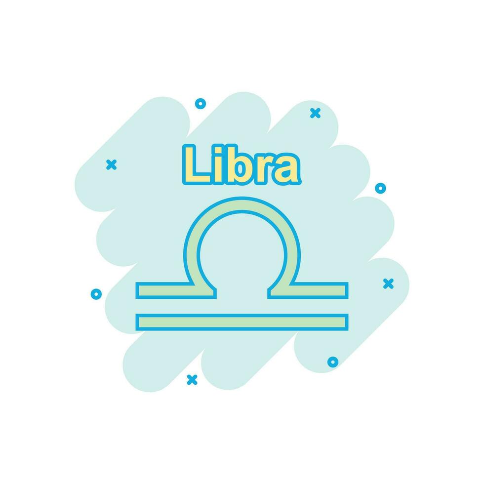 vettore cartone animato Libra zodiaco icona nel comico stile. astrologia cartello illustrazione pittogramma. Libra oroscopo attività commerciale spruzzo effetto concetto.