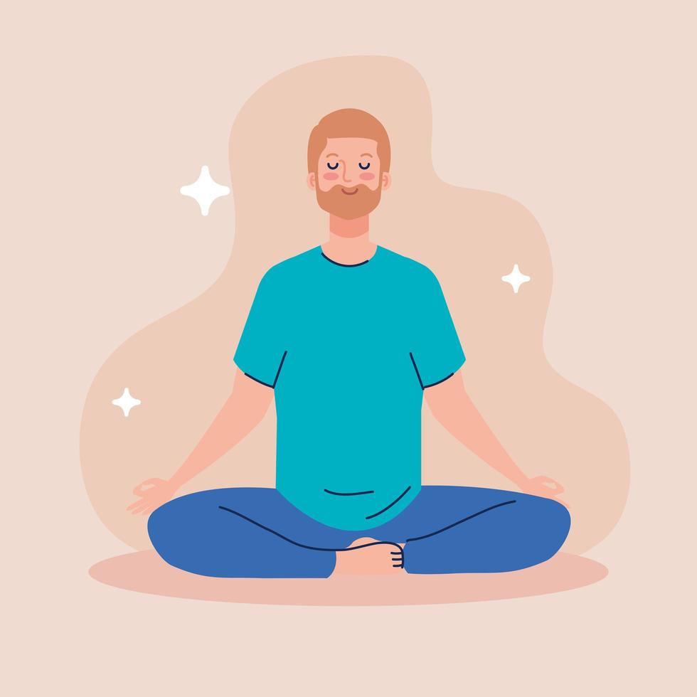 uomo che medita, concetto di yoga, meditazione, relax, stile di vita sano vettore