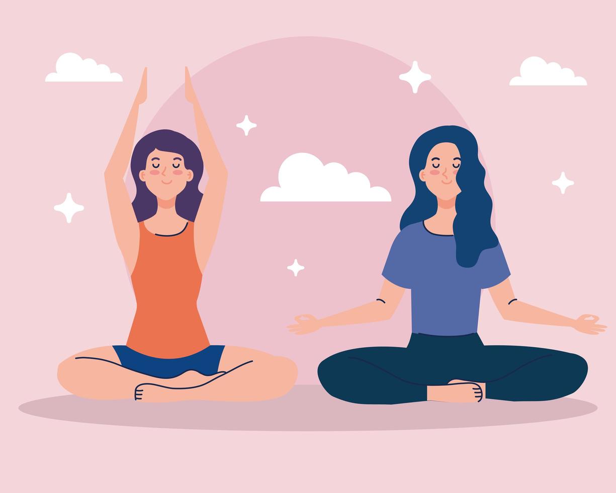 donne che meditano, concetto di yoga, meditazione, relax, stile di vita sano vettore