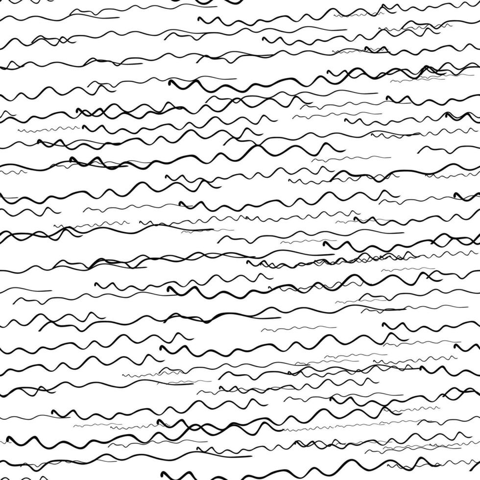 senza soluzione di continuità modello con nero mano disegnato scarabocchio ondulato Linee su bianca sfondo. astratto grunge struttura. vettore illustrazione